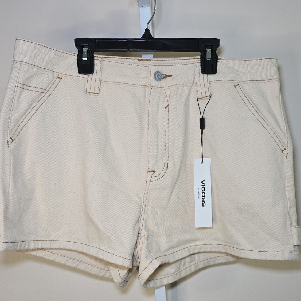 Vigoss Cream Carpenter Jean Shorts Casual Style Ladies‎ Sz 14 W